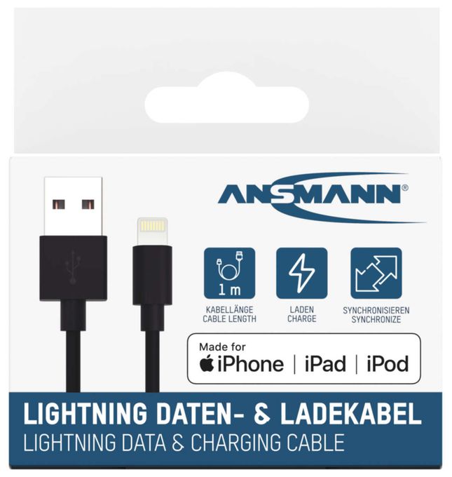 Stecker Rundkabel Lightning auf USB A 1 m  1700-0131 (Schwarz) 