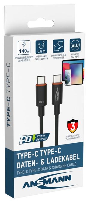 0,48 Gbit/s Stecker Rundkabel USB C auf USB C bis 140 W 0,6 m  1700-0177 (Anthrazit) 
