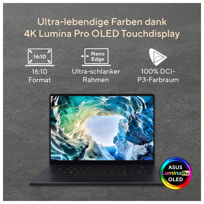WQXGA Notebook 40,6 cm (16 Zoll) 3840 x 2400 Pixel 2 TB SSD Windows 11 Pro AMD Ryzen 9 max. 5,1 GHz  ProArt P16 H7606WX-SE008X Copilot+ PC (Schwarz) 