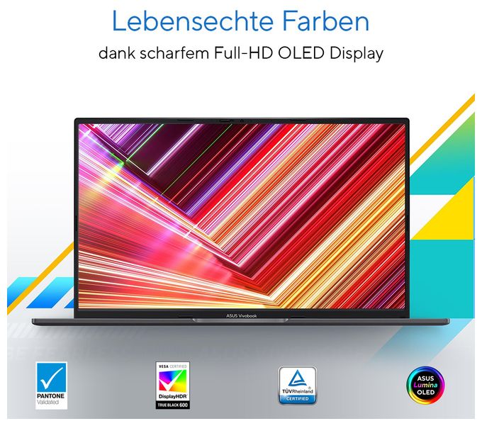 2K Ultra HD Notebook 39,6 cm (15.6 Zoll) 2880 x 1620 Pixel 512 GB SSD Intel® Core™ i9 max. 5,4 GHz  Vivobook 15 Oled X1505VA-MA921 (Silber) 