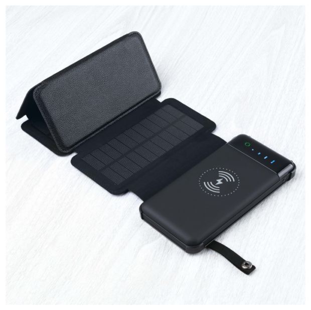 10000 mAh Powerbank Micro-USB + USB Type-C Kabelloses Laden  Solar 10 (Schwarz) 