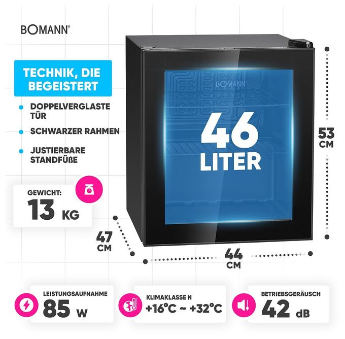 46 l / 46 l Tischkühlschrank EEK: E 66 kWh Jahr  KSG7291 (Schwarz) 