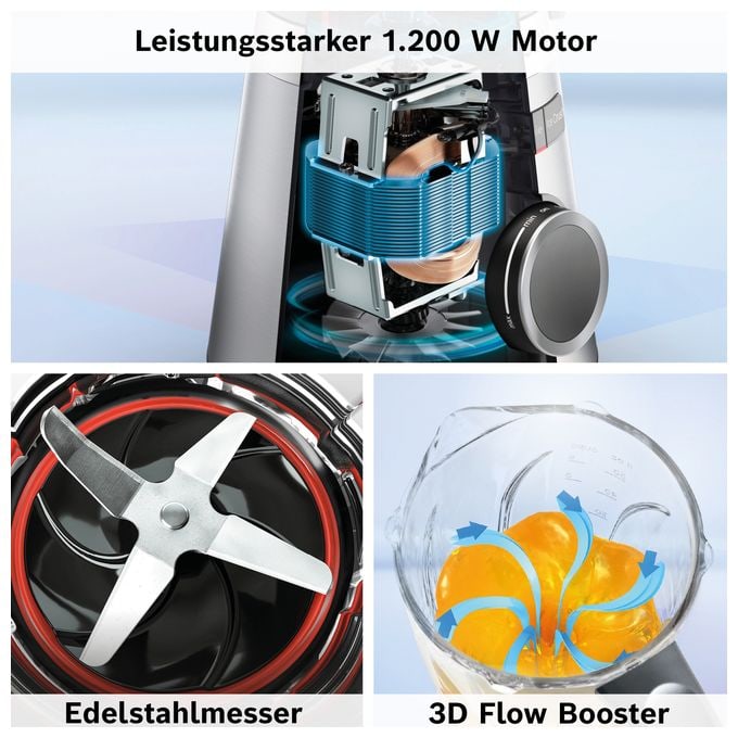 1,5 l Standmixer 2 Geschwindigkeiten 1200 W  Serie 4 MMB6172S (Silber) 