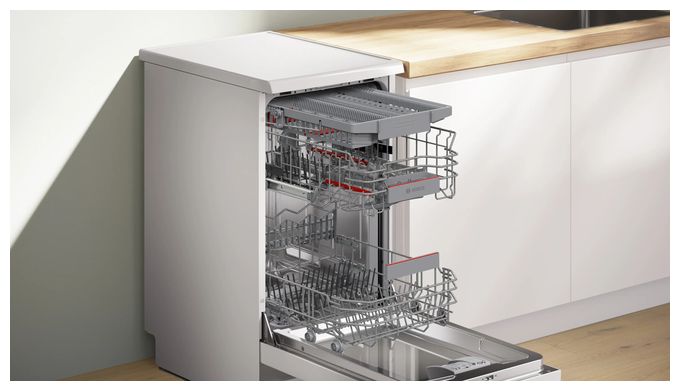 45 cm Geschirrspüler freistehend leise 10 Maßgedecke aquaStop Funktion Wärmetauscher (Weiß) Serie 4 SPS4HMW13E 