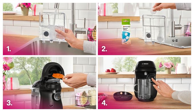 Kaffeekapsel Maschine  TAS102E Tassimo Happy friendly (Schwarz) 