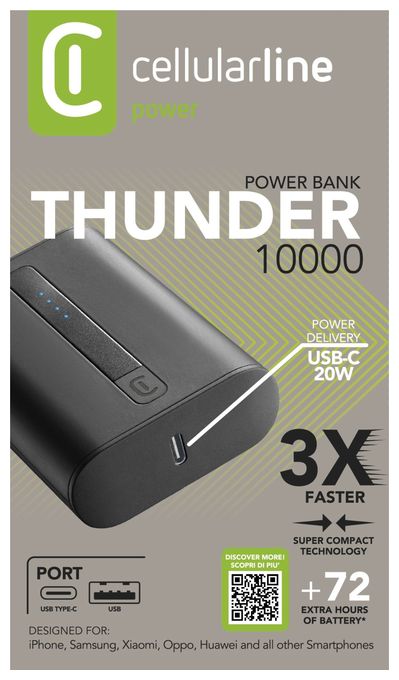 10000 mAh Powerbank USB Typ-C  Thunder (Schwarz) 