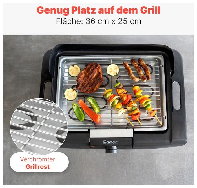 2000 W mit 360 x 250 mm Fläche  BQ3841 Tischgrill (Schwarz) 