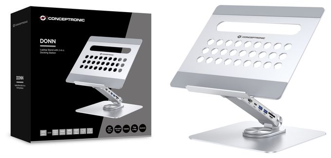 DONN27G Laptop-Ständer mit 7-in-1-Dockingstation, 360° drehbare Basis, faltbar, höhenverstellbar 