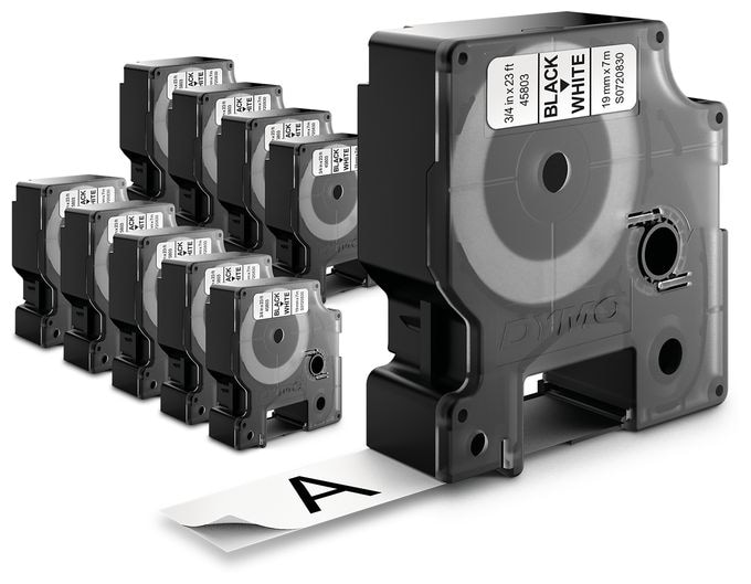 DYMO Original D1-Etikettenband | schwarz auf weiß | 19 mm x 7 m | selbstklebendes Schriftband | für LabelManager-Beschriftungsgerät | 10 D1 Etikettenkassetten 