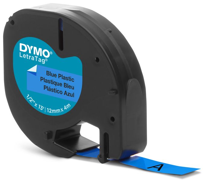 DYMO Original LetraTag Etikettenband | schwarz auf blau | 12 mm x 4 m | selbstklebendes Kunststoffetiketten | für LetraTag-Beschriftungsgerät 