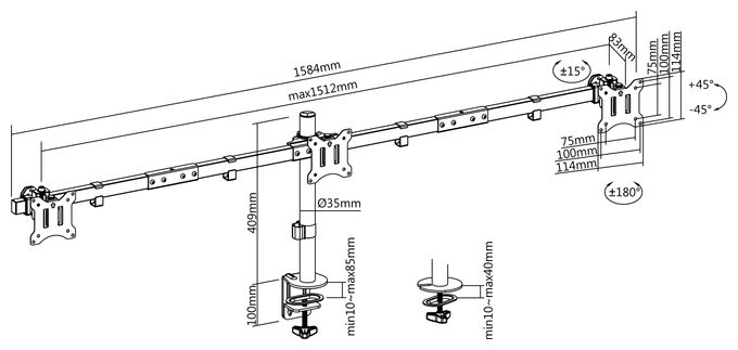 17"-32" Dreifach schwenkbare Monitor-Schreibtischhalterung 