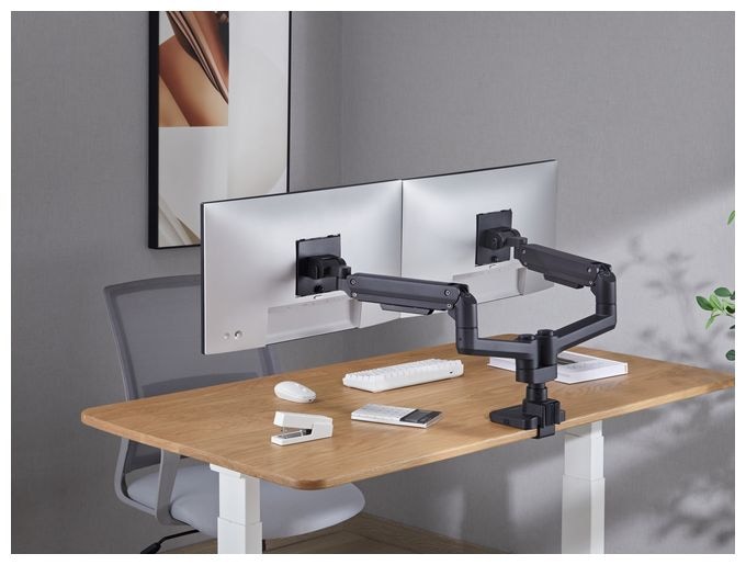 17"-35" Schwerlast-Doppelmonitor-Schreibtischhalterung, Schwarz 