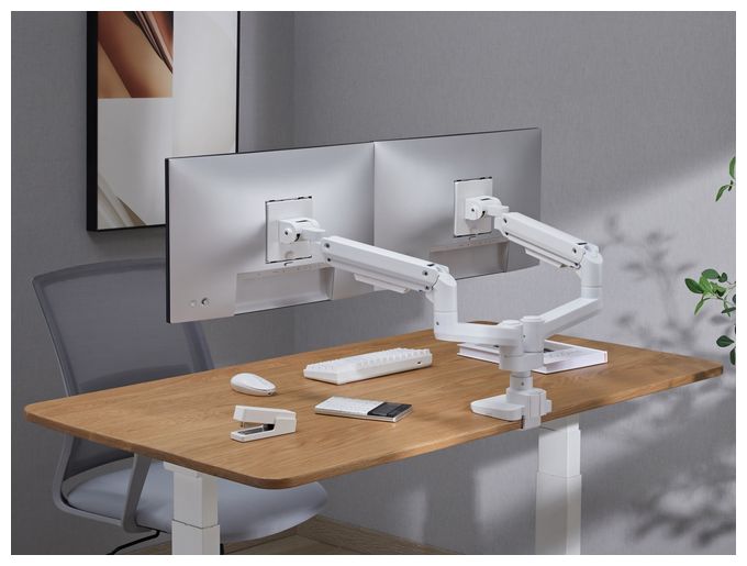 17"-35" Schwerlast-Doppelmonitor-Schreibtischhalterung, Weiß 