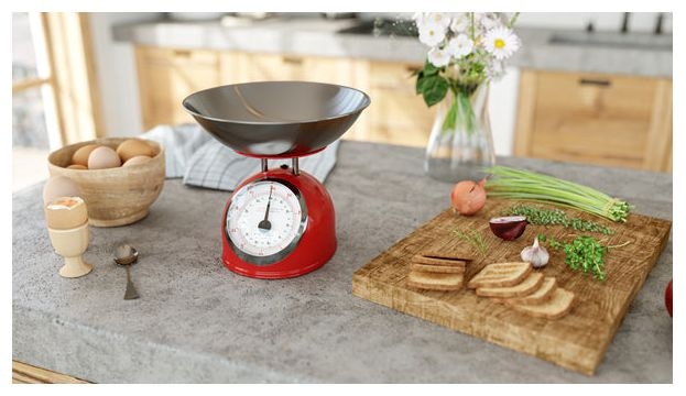 Mechanische Küchenwaage bis 5 kg Genauigkeit 25 g (Rot, Edelstahl, Weiß) Storio 