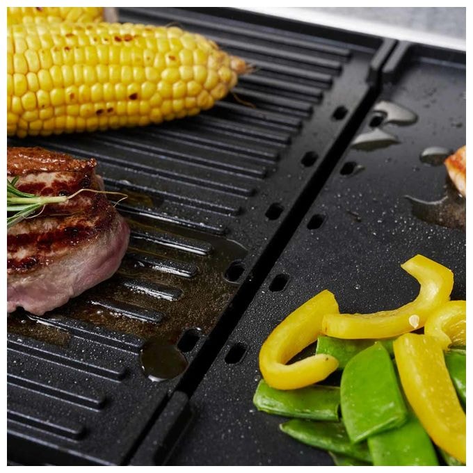 2 Zone(n) 2000 W mit 420 x 280 mm Fläche  42524 Design Plancha & BBQ (Schwarz, Edelstahl) 