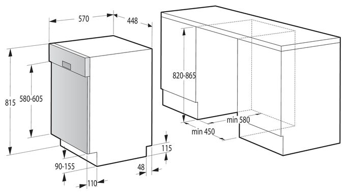 45 cm Geschirrspüler teilintegriert (ohne Front) leise 11 Maßgedecke aquaStop Funktion Auto Open (Silber) GI561D10SEB 