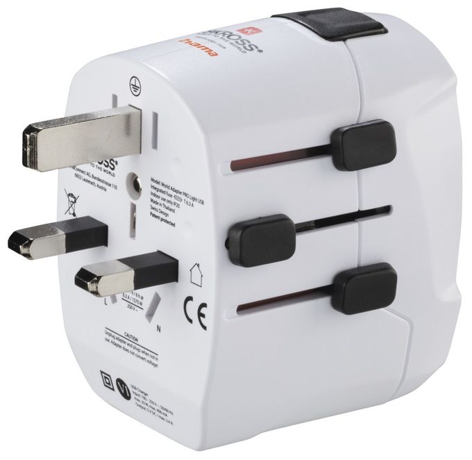 World Travel Pro Light USB Reiseadapter für bis zu 200 Länder 