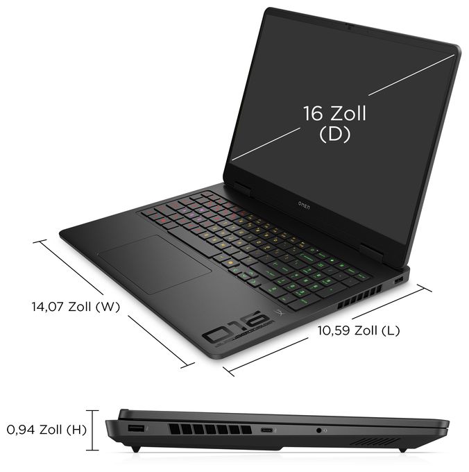 2K Ultra HD Notebook 40,6 cm (16 Zoll) 1920 x 1200 Pixel 1 TB SSD Windows 11 Home Intel® Core™ i7 max. 5,2 GHz  Omen 16-am0677ng (Schwarz) 