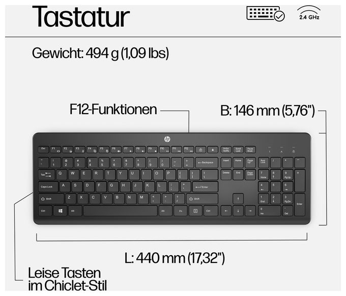 Büro Tastatur RF Wireless 2.4 GHz  230 (Schwarz) 