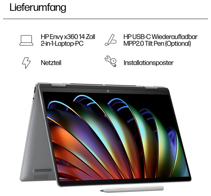 2K Ultra HD Notebook 35,6 cm (14 Zoll) 1920 x 1200 Pixel 512 GB SSD Windows 11 Home AMD Ryzen 5 max. 4,9 GHz  Envy 14-fa0657ng (Silber) 