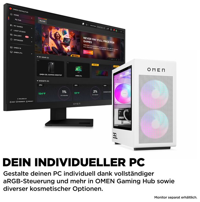 PC Intel Core Ultra 7 32 GB Ram 1 TB SSD Windows 11 Home NVIDIA GeForce RTX 5070 Omen 35L Gaming Desktop GT16-0676ng 