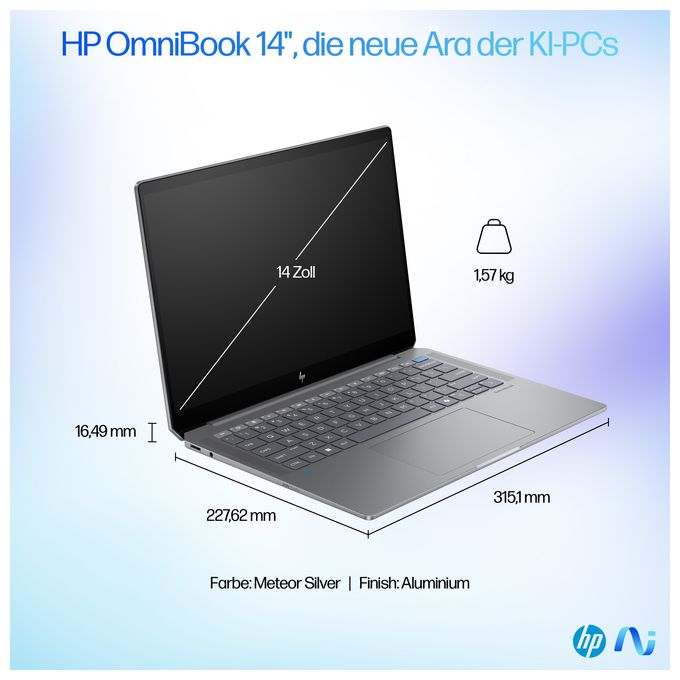 2K Ultra HD Notebook 35,6 cm (14 Zoll) 2240 x 1400 Pixel 1 TB SSD Windows 11 Home AMD Ryzen 9 max. 5 GHz  OmniBook Ultra 14-fd0094ng (Silber) 