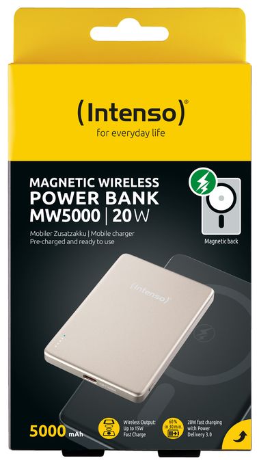 MW5000 Magnetische Powerbank 5000 mAh – MagSafe kompatibel, Wireless Charging 15W, USB-C PD 20W, Flach & Kompakt – Geprüft in Deutschland – Champagner 