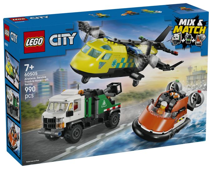Kombinationsset mit Flugzeug, Wartungsfahrzeug und Luftkissenboot 