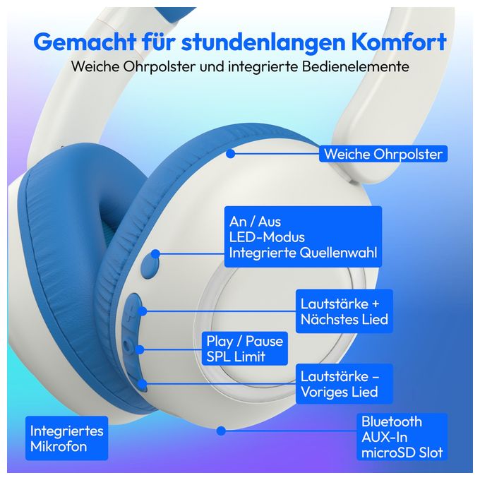 Bluetooth Kopfhörer kabelgebunden/kabellos USB Typ-C  LIFE HE-1 (Weiß/Blau) 