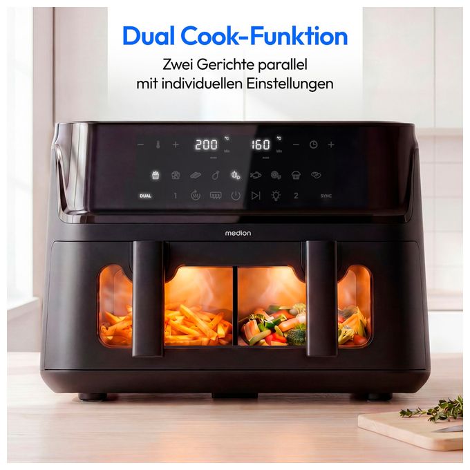 Doppel Heißluftfritteuse 10,8 l 3040 W  Life P25 XXL Flex M (Schwarz) 