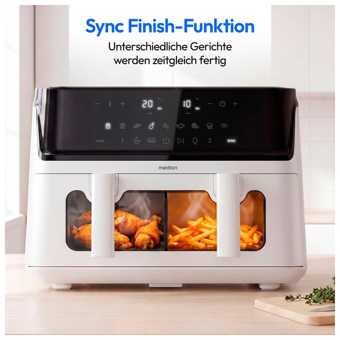Doppel Heißluftfritteuse 10,8 l 3040 W  Life P25 XXL Flex M (Schwarz, Weiß) 