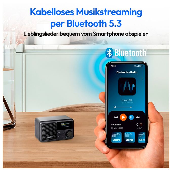 Bluetooth DAB+, UKW Radio Tragbar IPX1  Life S66822 (Schwarz) 