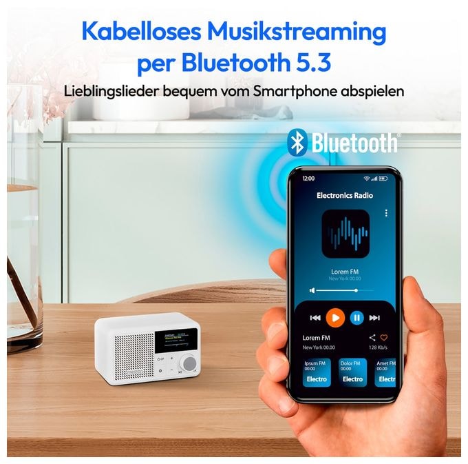 Bluetooth DAB+, UKW Radio Tragbar IPX1  Life S66822 (Weiß) 