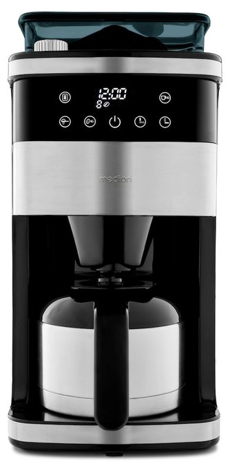 8 Tassen Thermo Filterkaffeemaschine 1,0 l  MD19911 (Schwarz, Edelstahl) 