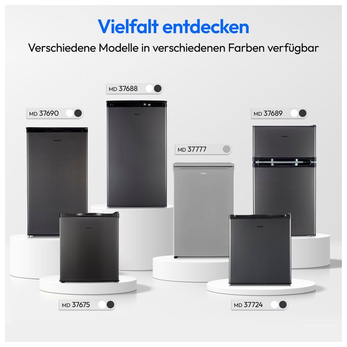 90 l / 80 l Tischkühlschrank EEK: E 85 kWh Jahr  MD37690 (Schwarz) 