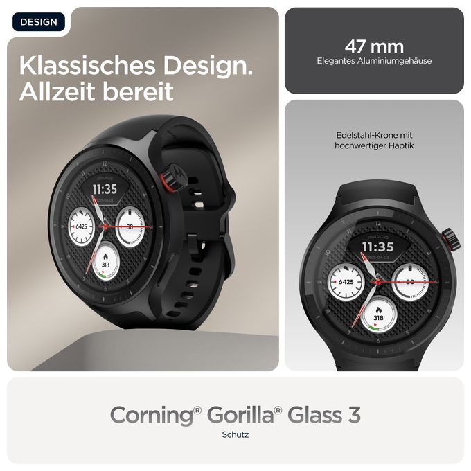 Digital 47 mm Smartwatch Rund IP68  Moto Watch (Schwarz) 
