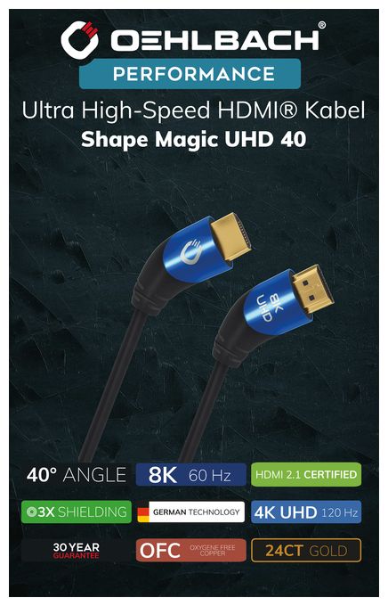 48 Gbit/s Stecker Abgewinkelt HDMI auf HDMI Typ A (Standard) 1 m  Shape Magic (Schwarz, Blau) 