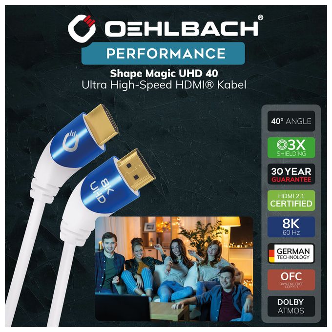 48 Gbit/s Stecker Abgewinkelt HDMI auf HDMI Typ A (Standard) 2 m  Shape Magic (Blau, Weiß) 