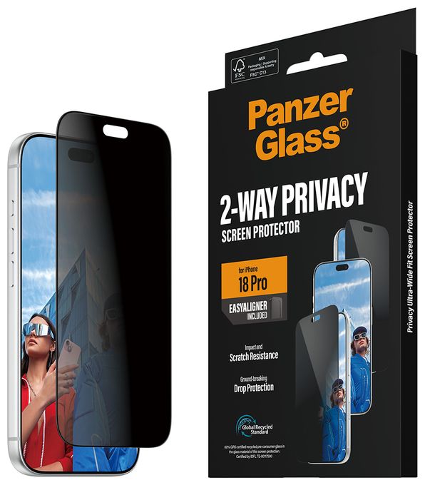 PanzerGlass® 2-Way Privacy Displayschutz iPhone 18 Pro | Ultra-Wide Fit m. EasyAligner 