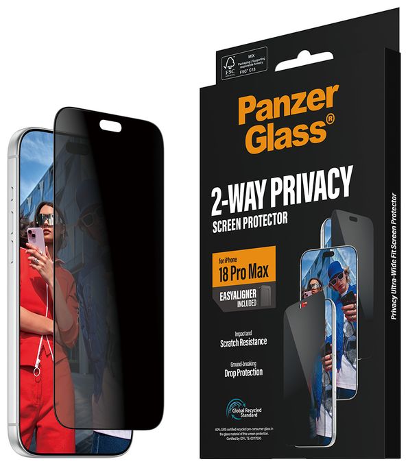 PanzerGlass® 2-Way Privacy Displayschutz iPhone 18 Pro Max | Ultra-Wide Fit m. EasyAligner 