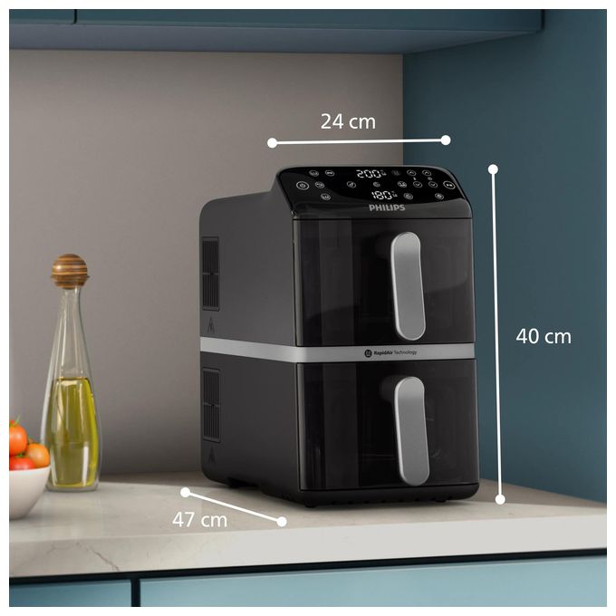 Doppel Heißluftfritteuse 10 l 2750 W  Series 4000 NA461/00 (Schwarz, Silber) 