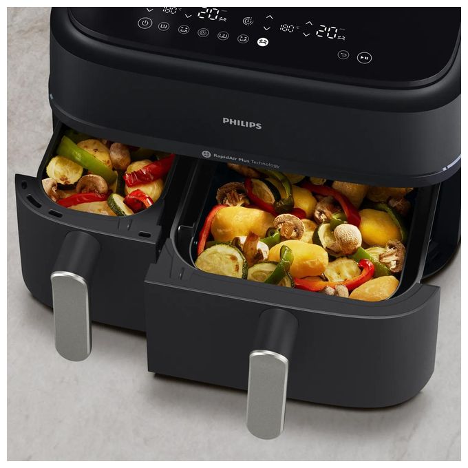 Doppel Heißluftfritteuse 9 l 2750 W  Series 5000 NA551/00 (Schwarz, Silber) 