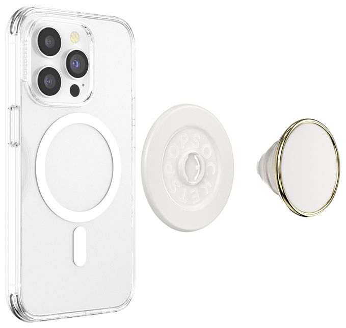 Fingerring für Apple iPhone 12+  PopGrip MagSafe Luxe Coconut Creme Enamel (Cremefarben, Gold) 