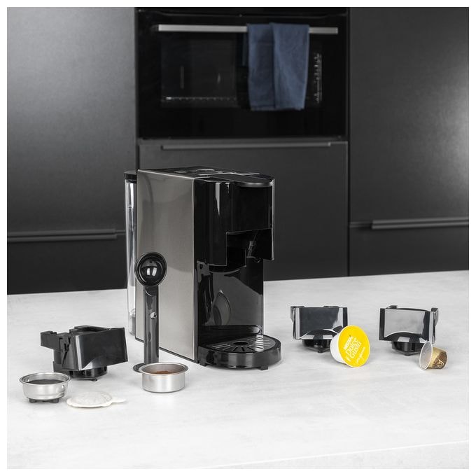 Kaffeekapsel, Kaffeepad, Gemahlener Kaffee Maschine  249450 (Schwarz, Edelstahl) 