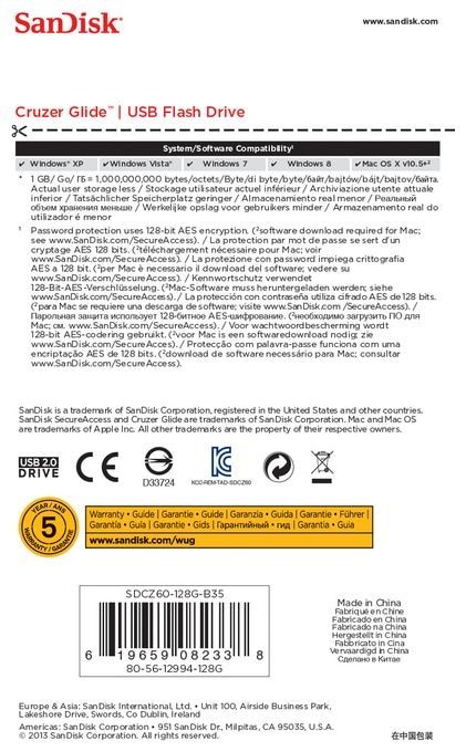USB Typ-A Stick 128 GB  Cruzer Glide (Schwarz, Rot) 