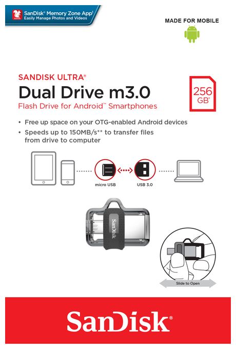 USB Type-A / Micro-USB Stick 256 GB (Schwarz, Silber, Transparent) Ultra Dual Drive m3.0 