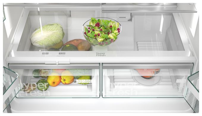 Side-by-Side Kühl-/ Gefrierkombination 375 l / 199 l 327 kWh NoFrost 1830 mm x 905 mm  iQ500 KF96DAXEA (Schwarz, Edelstahl) 
