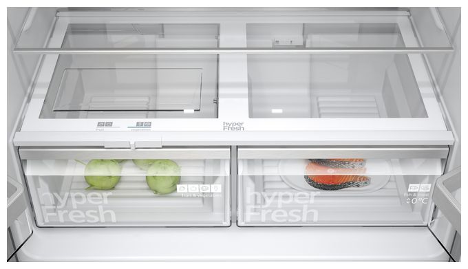 Side-by-Side Kühl-/ Gefrierkombination French Door 405 l / 200 l 333 kWh NoFrost 1830 mm x 910 mm  iQ500 KF96NAXEA (Schwarz, Edelstahl) 