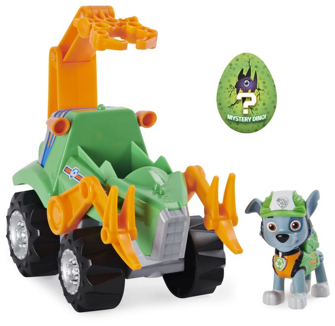 PAW Patrol Dino Rescue Themed Basic Vehicles mit Hundefigur und Überraschungs-Dinosaurier - sortiert - Zufallsauswahl - einzeln erhältlich - im Set enthalten 1 Basis Fahrzeug, 1 Hundefigur, 1 Überraschungsdino, Spielzeug für Kinder ab 3 Jahren 