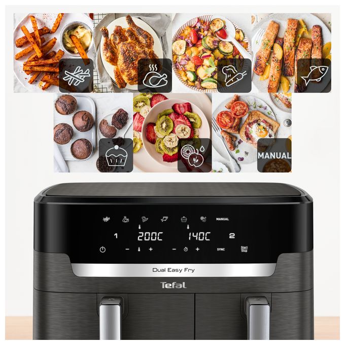 Doppel Heißluftfritteuse 11 l 2020 W  EY942HE0 Easy Fry Dual XXL (Grau) 